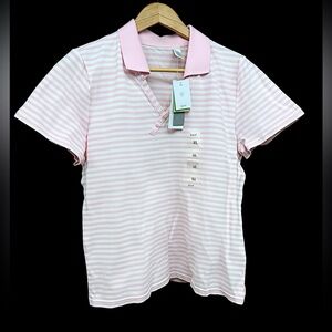 Liz Claiborne Pink and White Striped Short Sleeve Polo Tee